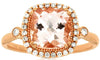 LARGE 2.18CT DIAMOND & AAA MORGANITE 14K ROSE GOLD CUSHION & ROUND HALO FUN RING