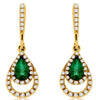 .62CT DIAMOND & AAA EMERALD 14KT YELLOW GOLD 3D PEAR SHAPE HALO HANGING EARRINGS