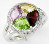LARGE 3.20CT DIAMOND & AAA MULTI GEM 14KT WHITE GOLD 3D FLOWER HALO RAINBOW RING