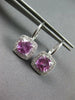 3.0CT DIAMOND & PINK TOPAZ 14KT WHITE GOLD CUSHION SQUARE HALO HANGING EARRINGS