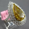 GIA 6.61CT WHITE & CANARY DIAMOND 18KT 2 TONE GOLD 3D PEAR SHAPE ENGAGEMENT RING