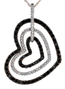 .86CT WHITE & BLACK DIAMOND 14KT YELLOW GOLD 3D OPEN HEART LOVE FLOATING PENDANT