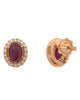 .3CT DIAMOND & AAA CABOCHON RUBY 18K YELLOW GOLD OVAL & ROUND HALO STUD EARRINGS