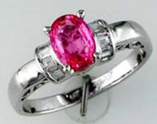1.15CT DIAMOND & AAA PINK SAPPHIRE 14KT WHITE GOLD OVAL & BAGUETTE CLASSIC RING