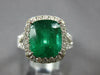 LARGE 5.09CT DIAMOND & AAA EMERALD 18KT WHITE GOLD CUSHION HALO ENGAGEMENT RING