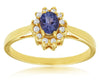 ESTATE .45CT DIAMOND & AAA TANZANITE 14KT YELLOW GOLD OVAL & ROUND FLOWER RING