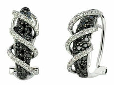 1.09CT WHITE & BLACK DIAMOND 14KT WHITE GOLD MULTI ROW CLIP ON HANGING EARRINGS