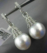 LARGE .60CT DIAMOND & AAA SOUTH SEA PEARL 18K WHITE GOLD HUGGIE HANGING EARRINGS