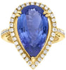 LARGE 10.17CT DIAMOND & AAA TANZANITE 14K YELLOW GOLD 3D PEAR SHAPE & ROUND RING