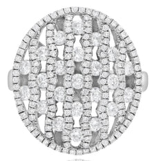 LARGE 1.55CT DIAMOND 14KT WHITE GOLD 3D ROUND MULTI ROW CIRCULAR ETOILE FUN RING