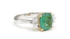 2.85CT DIAMOND & AAA EMERALD 18KT TWO TONE GOLD CUSHION 3 STONE ENGAGEMENT RING