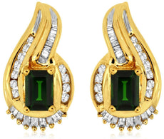 3.0CT DIAMOND & AAA GREEN GARNET 14K YELLOW GOLD TEAR DROP STUD HANGING EARRINGS