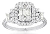 LARGE 1CT DIAMOND 14KT WHITE GOLD ROUND & BAGUETTE CLUSTER HALO ANNIVERSARY RING