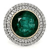 LARGE 15.89CT DIAMOND AAA ZAMBIA EMERALD 18KT 2 TONE GOLD ROUND DOUBLE HALO RING