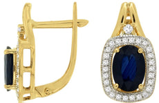 2.18CT DIAMOND & AAA SAPPHIRE 14KT YELLOW GOLD 3D OVAL & ROUND HANGING EARRINGS