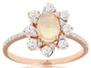 1.0CT DIAMOND & AAA OPAL 14KT ROSE GOLD 3D CLASSIC OVAL & ROUND FLOWER LOVE RING