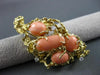 ANTIQUE LARGE OLD MINE DIAMOND & AAA CORAL 14KT YELLOW GOLD BROOCH / PIN #20239
