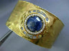 ESTATE WIDE 4.97CT DIAMOND & AAA SODALITE 18KT YELLOW GOLD CUFF BANGLE BRACELET