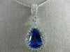 ESTATE LARGE 2.4CT DIAMOND & AAA TANZANITE 14K WHITE GOLD TEAR DROP HALO PENDANT