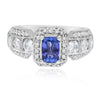 1.83CT DIAMOND & AAA TANZANITE 18KT WHITE GOLD CUSHION & ROUND SQUARE HALO RING