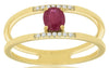 0.45CT DIAMOND & AAA RUBY 14KT YELLOW GOLD 3D OVAL & ROUND DOUBLE BAR LOVE RING