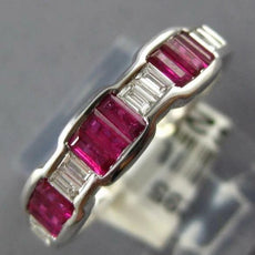 1.08CT DIAMOND & AAA RUBY 18K WHITE GOLD BAGUETTE BEZEL CLASSIC ANNIVERSARY RING