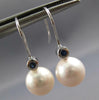 .08CT AAA SAPPHIRE & AAA SOUTH SEA PEARL 14KT WHITE GOLD BEZEL HANGING EARRINGS