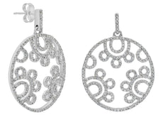 ESTATE 1.07CT DIAMOND 14KT WHITE GOLD 3D MULTI CIRCULAR FUN HANGING EARRINGS