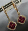 1.74CT DIAMOND & AAA RUBY 18K ROSE GOLD FLOWER SQUARE LEVERBACK HANGING EARRINGS