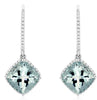 LARGE 3.96CT DIAMOND & AAA AQUAMARINE 14KT WHITE GOLD CUSHION HANGING EARRINGS