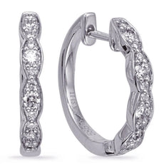 ESTATE .40CT DIAMOND 14KT WHITE GOLD 3D CLASSIC 3 STONE HUGGIE HANGING EARRINGS