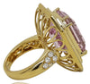 ESTATE EXTRA LARGE 23.60CT DIAMOND & AAA KUNZITE 18K YELLOW GOLD ENGAGEMENT RING