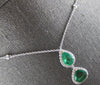 LARGE 2.4CT DIAMOND & AAA EMERALD 18K 2 TONE GOLD DOUBLE TEAR DROP LOVE NECKLACE