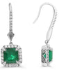 3.47CT DIAMOND & AAA EMERALD 18KT WHITE GOLD EMERALD CUT HALO HANGING EARRINGS