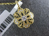 ESTATE .14CT DIAMOND 14K 2 TONE GOLD 3D CLASSIC FILIGREE FLOWER FLOATING PENDANT
