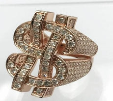 ESTATE EXTRA LARGE 5.83CT DIAMOND 14KT ROSE GOLD 3D DOLLAR SIGN LUCKY FUN RING