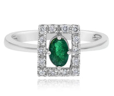 .59CT DIAMOND & AAA EMERALD 14K WHITE GOLD 3D OVAL & ROUND SQUARE SOLITAIRE RING