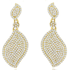 1.38CT DIAMOND 14KT YELLOW GOLD CLASSIC DOUBLE LEAF FLOWER FUN HANGING EARRINGS