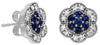 ESTATE .45CT DIAMOND & AAA SAPPHIRE 14K WHITE GOLD FLOWER FILIGREE STUD EARRINGS