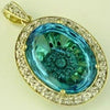 LARGE 12.30CT DIAMOND & AAA BLUE TOPAZ 14KT YELLOW GOLD 3D OVAL FLOATING PENDANT