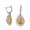 3.43CT WHITE & FANCY YELLOW DIAMOND 18KT 2 TONE GOLD TEAR DROP HANGING EARRINGS