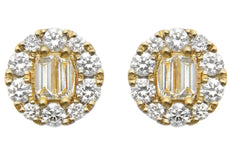 .48CT DIAMOND 18KT YELLOW GOLD ROUND & BAGUETTE CLASSIC CIRCULAR FLOWER EARRINGS