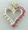 ESTATE .98CT DIAMOND & AAA RUBY 14KT YELLOW GOLD 3D OPEN HEART LOVE PENDANT