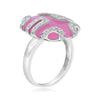 ESTATE .11CT DIAMOND & AAA PINK JADE 18KT WHITE GOLD OVAL & ROUND FUN RING