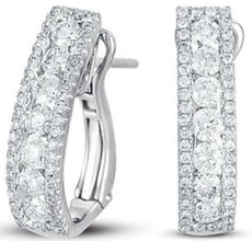 ESTATE .89CT DIAMOND 14KT WHITE GOLD CLASSIC 3 ROW BAR CLIP ON HANGING EARRINGS