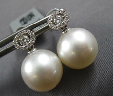 LARGE .23CT DIAMOND & AAA SOUTH SEA PEARL 18KT WHITE GOLD ROUND HANGING EARRINGS