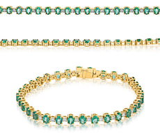 6.0CT DIAMOND & AAA EMERALD 14K YELLOW GOLD CLASSIC OVAL & ROUND TENNIS BRACELET