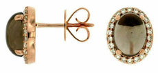 2.88CT DIAMOND & AAA SMOKY QUARTZ 14KT ROSE GOLD 3D CABOCHON OVAL STUD EARRINGS