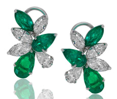 10.72CT DIAMOND & AAA COLOMBIAN EMERALD PLATINUM MARQUISE & PEAR SHAPE EARRINGS