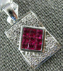 ESTATE 1.57CT DIAMONDS & AAA RUBY 18KT WHITE GOLD RECTANGULAR INVISIBLE PENDANT